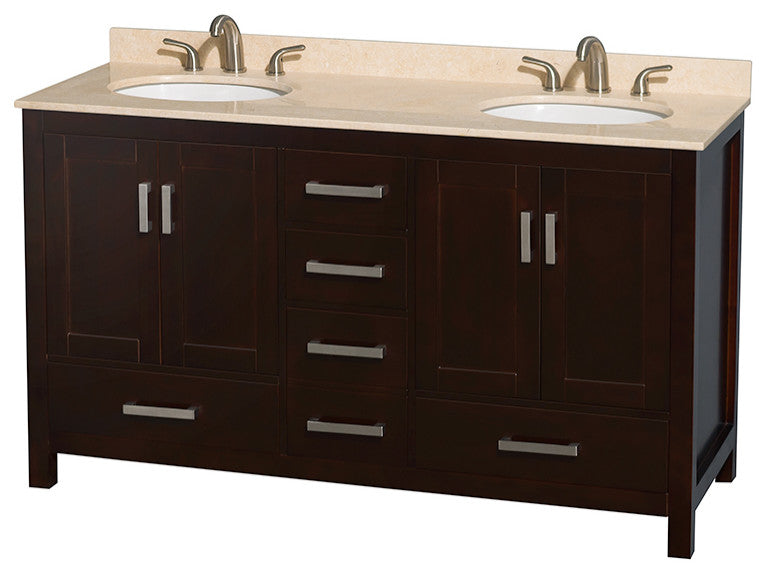 Wyndham WCS141460DESIVUNOMXX Espresso 60 Inch Vanity with Ivory Marble Top