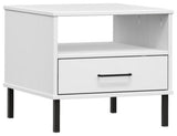 vidaXL Bedside Table Nightstand with Metal Legs White Solid Wood Pine OSLO
