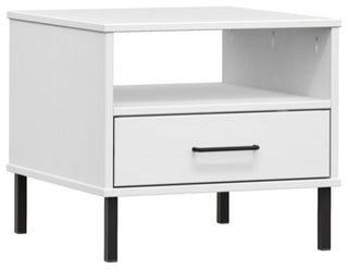 vidaXL Bedside Table Nightstand with Metal Legs White Solid Wood Pine OSLO