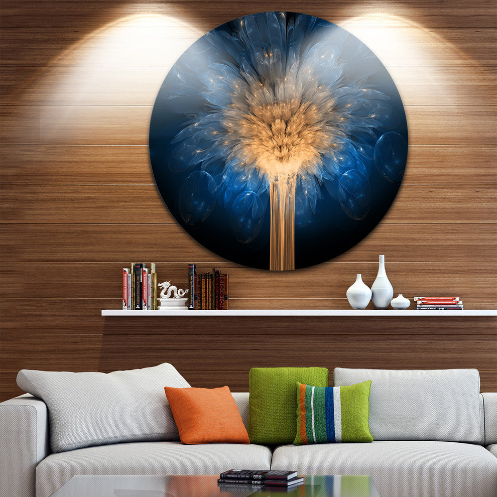 Fractal 3D Blue Dragon Flower, Abstract Art Round Wall Art, 23"