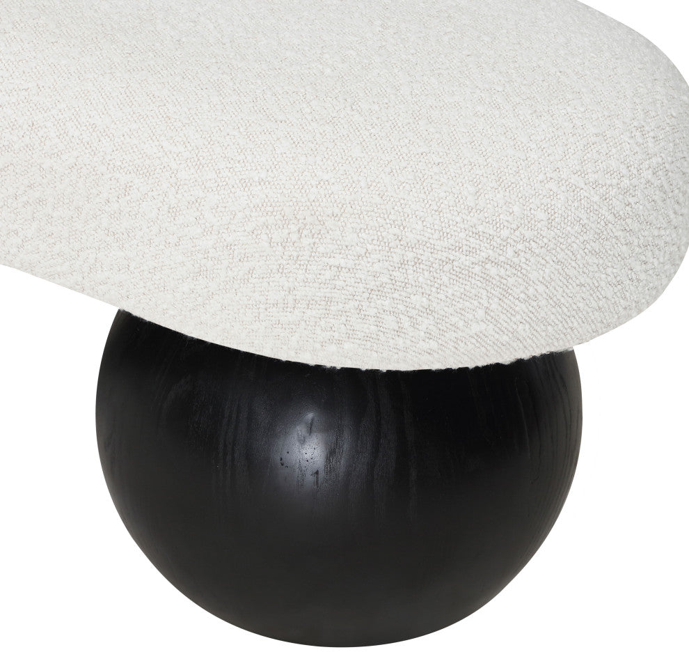 Meridian Furniture Bowie Boucle Fabric Upholstered Bench, Cream, Black Finish