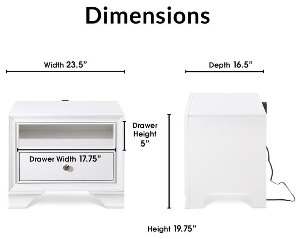 ClickDecor Edmond 1 Drawer Nightstand with USB White