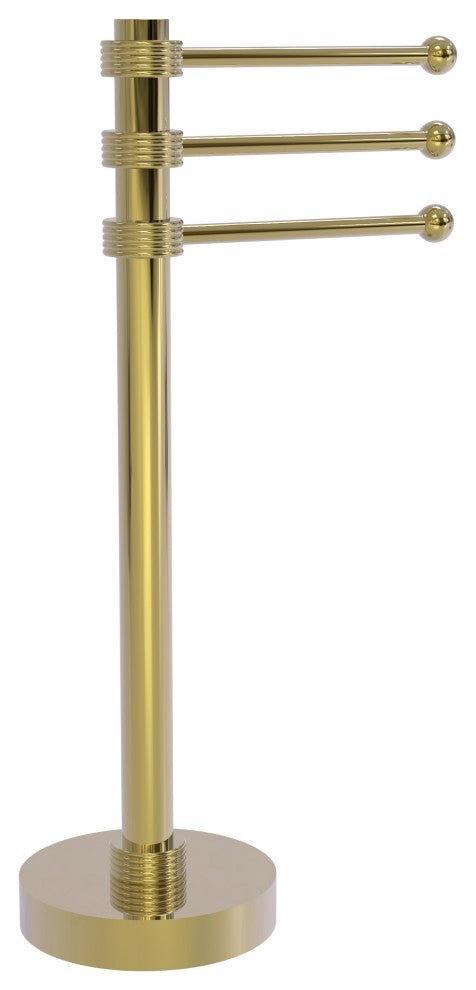Vanity Top 3 Swing Arm Towel Holder with Groovy Accents, Unlacquered Brass