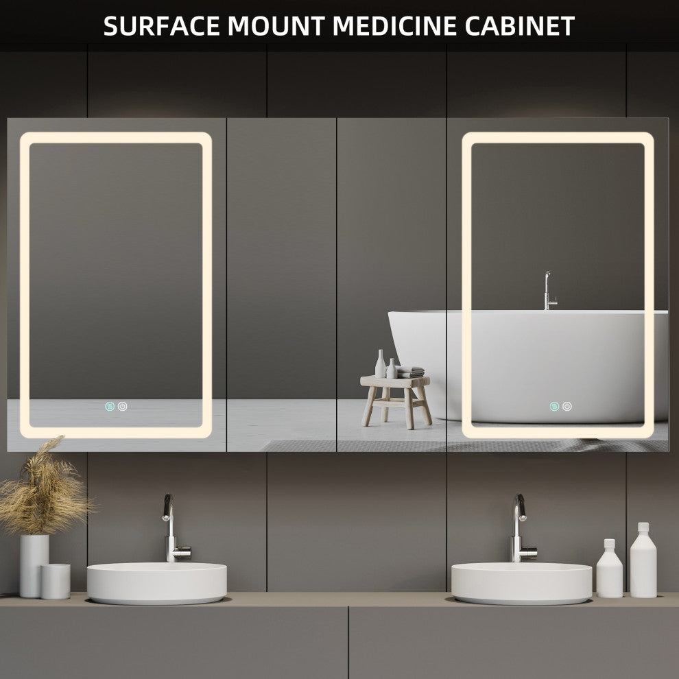 60"x30" Lighted Medicine Cabinet With Anti-Fog and Dimmable