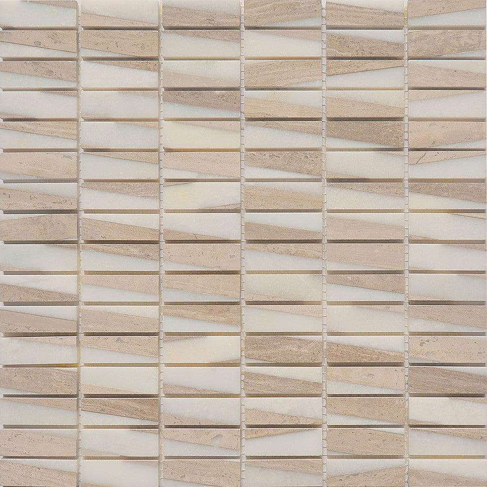 Marble Mosaic Tile, Bamboo Collection, White Oak, Brick, Polished, Sample