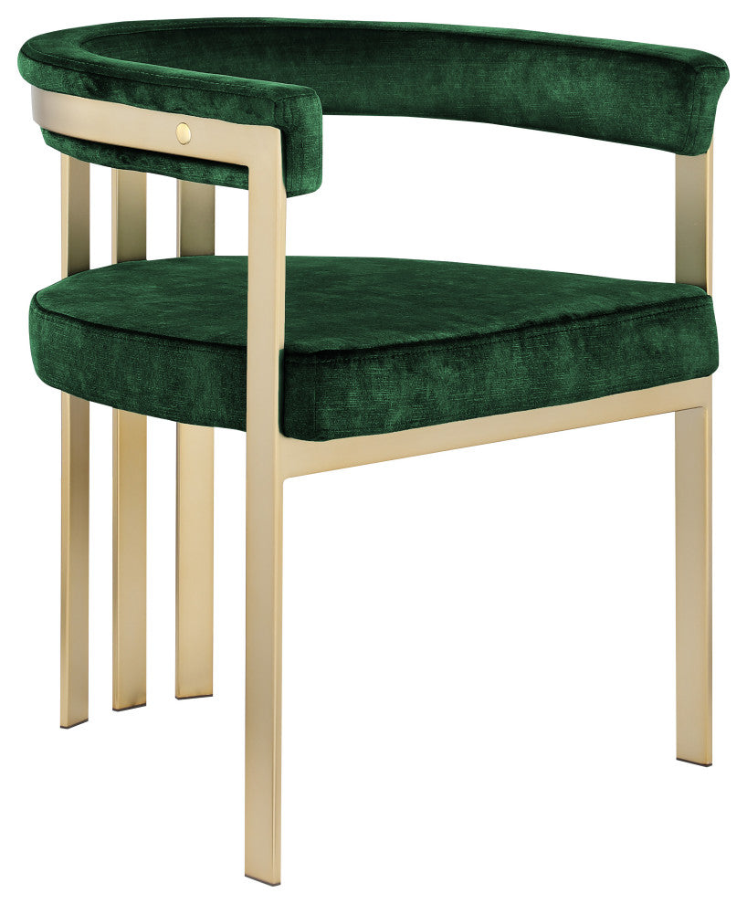 Marcello Upholstered Dining Chair, Green, Velvet, Brushed Brass Finish