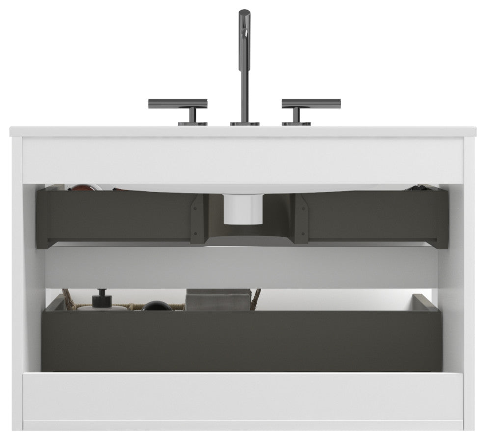 Wall-Mounted Bathroom Vanity Set with Ceramic Sink, White, 30"