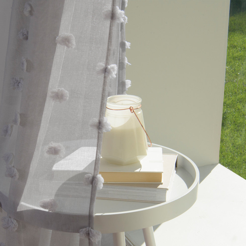 Sheer Textured Dot Curtains, Grey