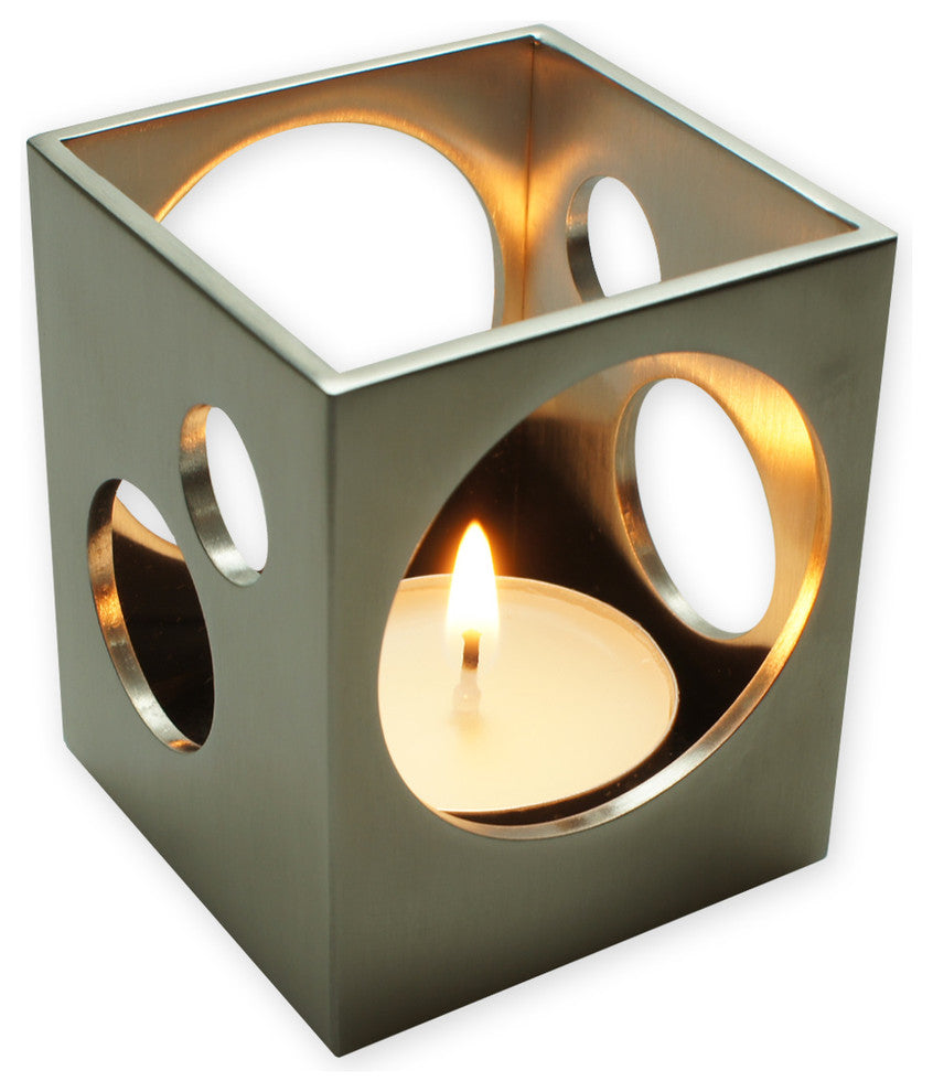 Tea Light Holder, Stainless Steel, Satin Finish.