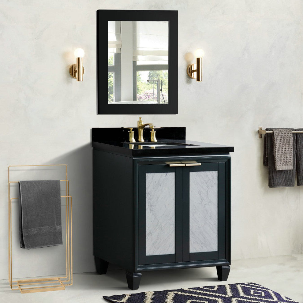 31" Single Sink Vanity, Dark Gray Finish With Black Galaxy Granite