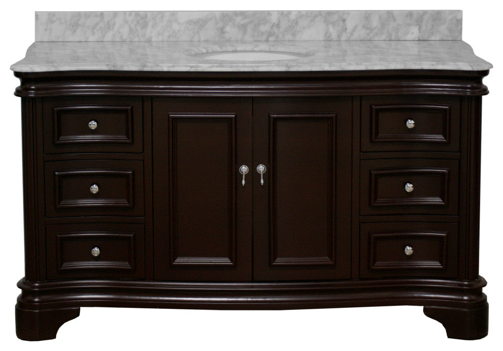 Katherine 60" Bath Vanity, Chocolate, Carrara Marble, Single Vanity