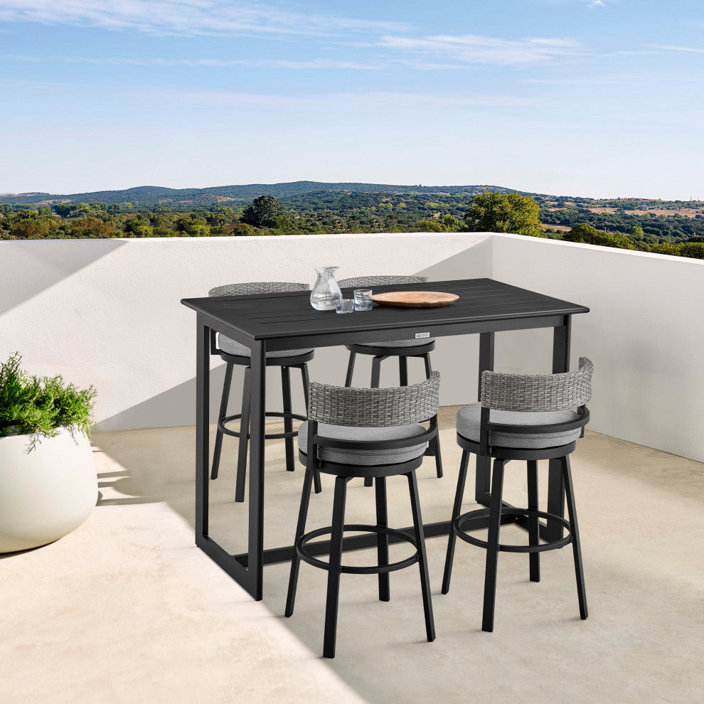 Encinitas Outdoor Patio 5-Piece Bar Table Set, Aluminum With Gray Cushions