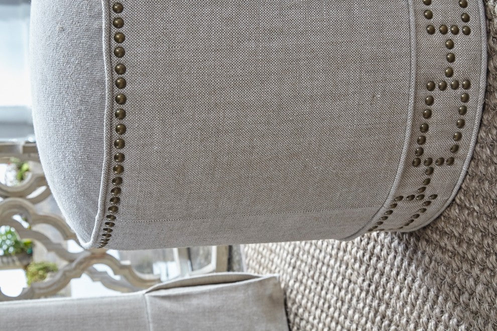 Benzara BM174254 Fully Upholstered Round Ottoman, Bisque Cream