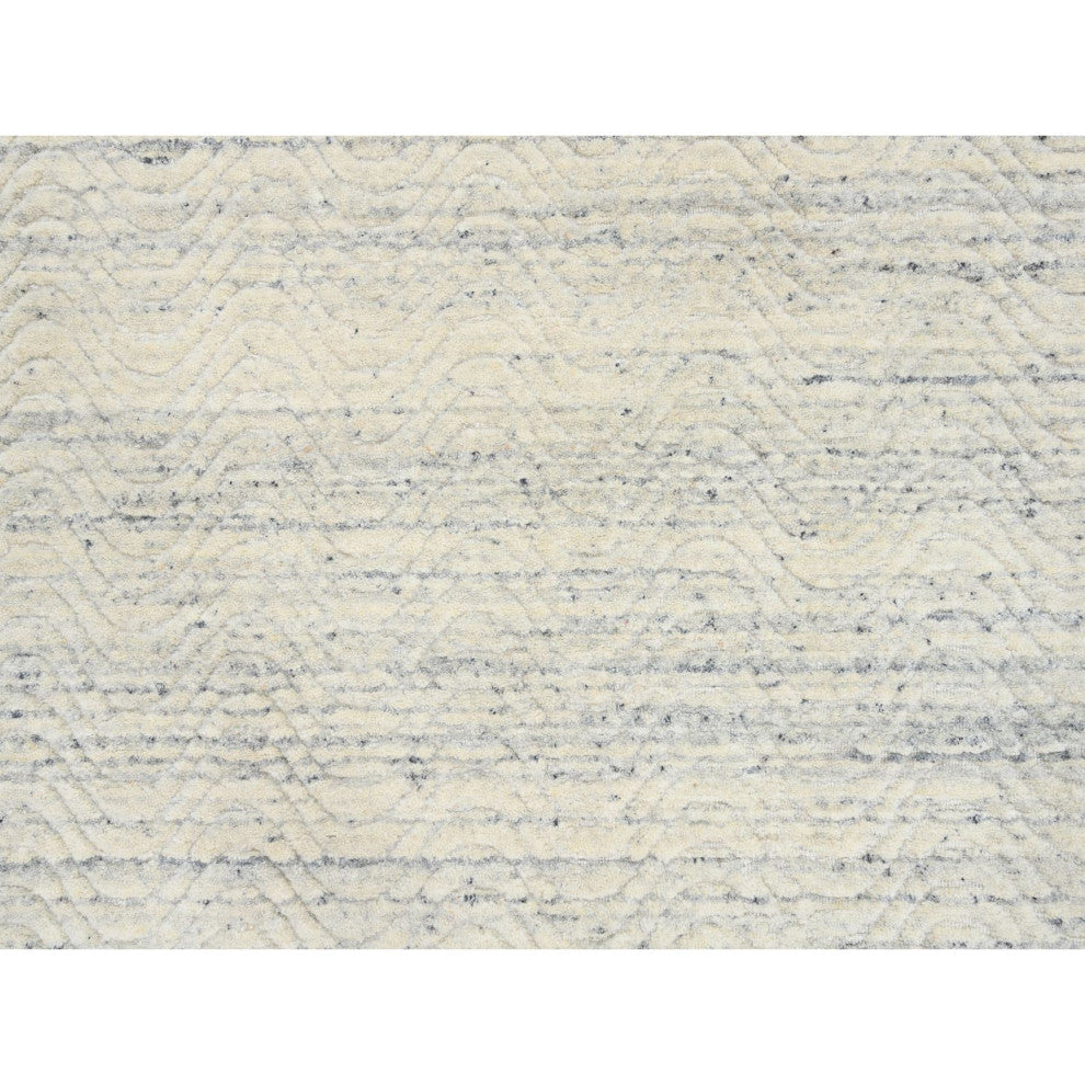 Beige Variegated Textured Modern Design Natural Wool Hand Loomed Rug, 5'10"x9'