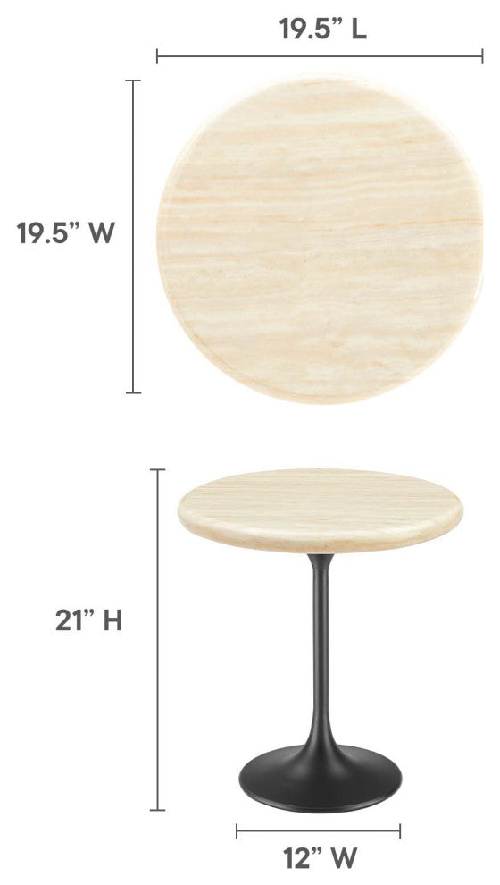 Lippa 20" Round Artificial Travertine Side Table, Black Travertine