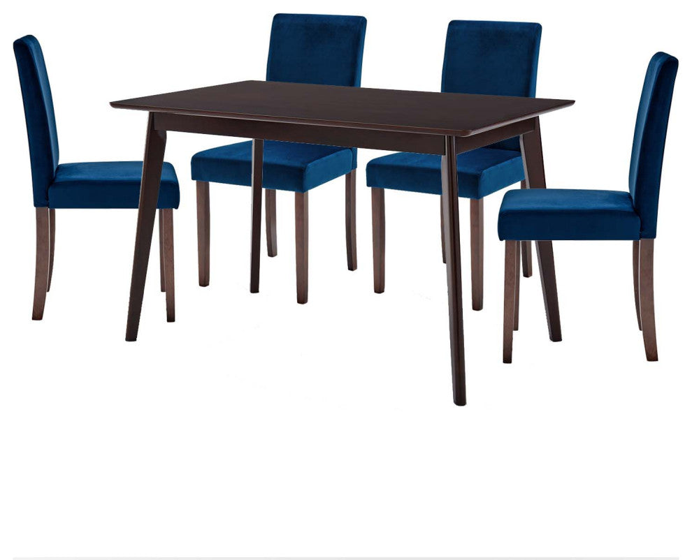 Side Dining Chair and Table Set, Velvet, Drak Brown Blue Navy, Modern, Bistro