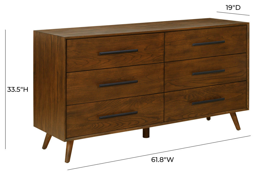 Emery Pecan 6 Drawer Dresser