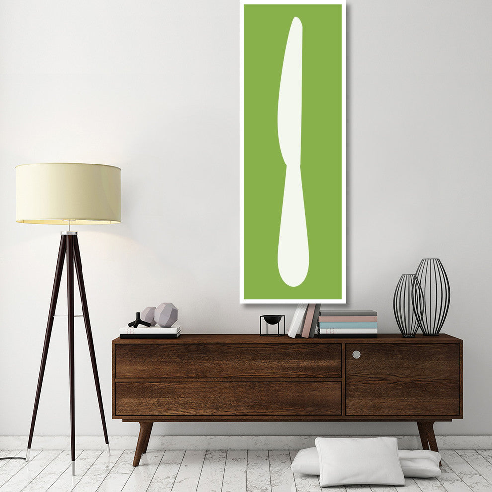 "Mealtime: White on Green - Knife" Digital Paper Print by BG.Studio, 26"x74"