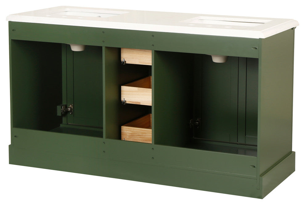 60/72" Plywood Freestanding Bath Vanity Set, Drawer and Ceramic Sink, Venetian Green, 60 Inch