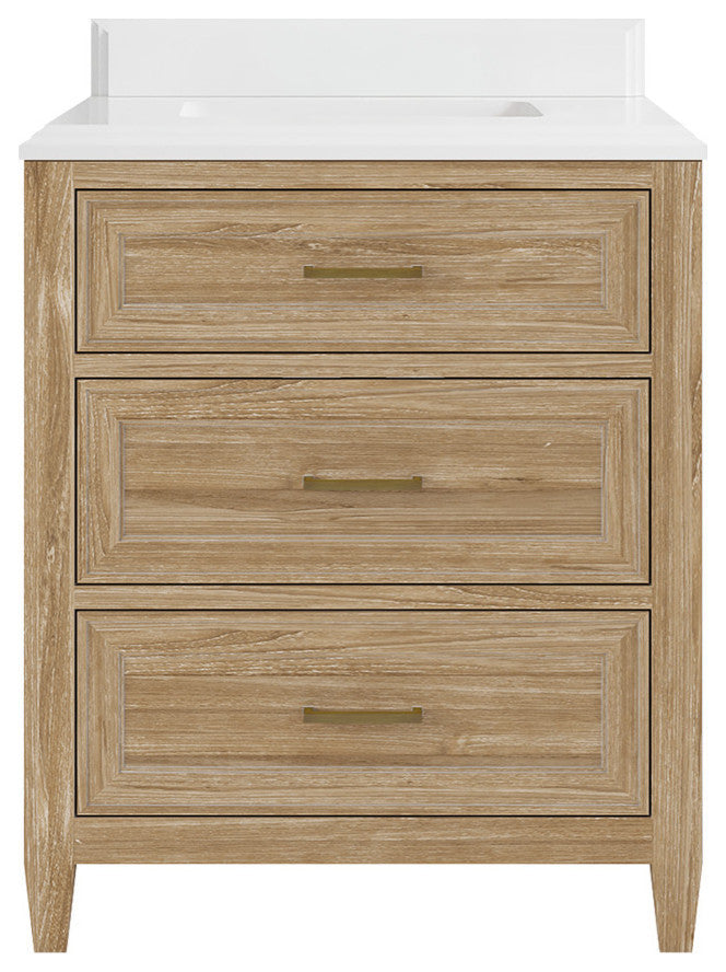 Santa Monica 30 Single Sink Bath Vanity in Whitewashed Teak 1.5" White Quartz