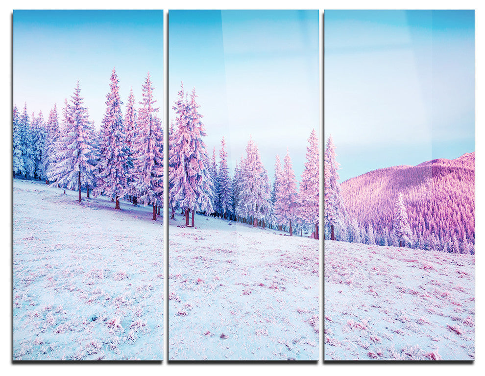 "Winter Sunrise in Mountains" Photo Metal Wall Art, 3 Panels, 36"x28"
