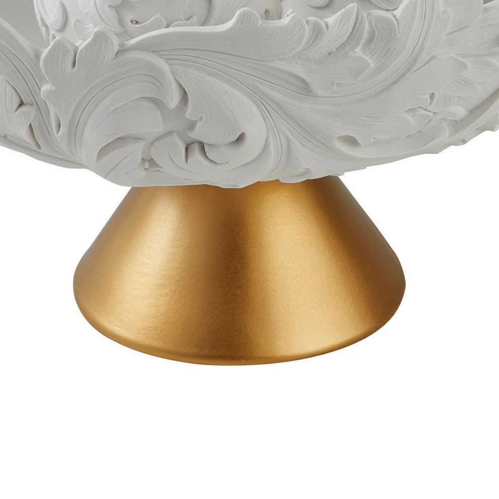 Benzara BM240863 Bowl With Baroque Scroll Design With 2 Spheres, White
