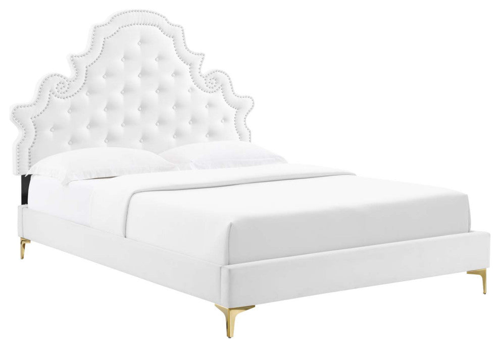 Gwyneth Tufted Performance Velvet Twin Platform Bed, White
