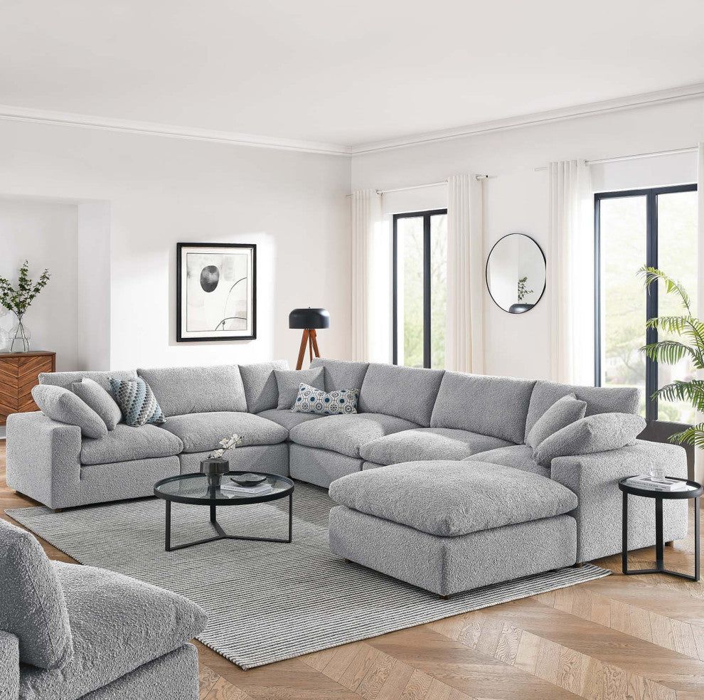 Commix Down Filled Overstuffed Boucle 7-Piece Sectional Sofa, Light Gray