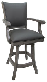 Swivel Coco Wood Stool, Gray Vinyl, Gray, 30"