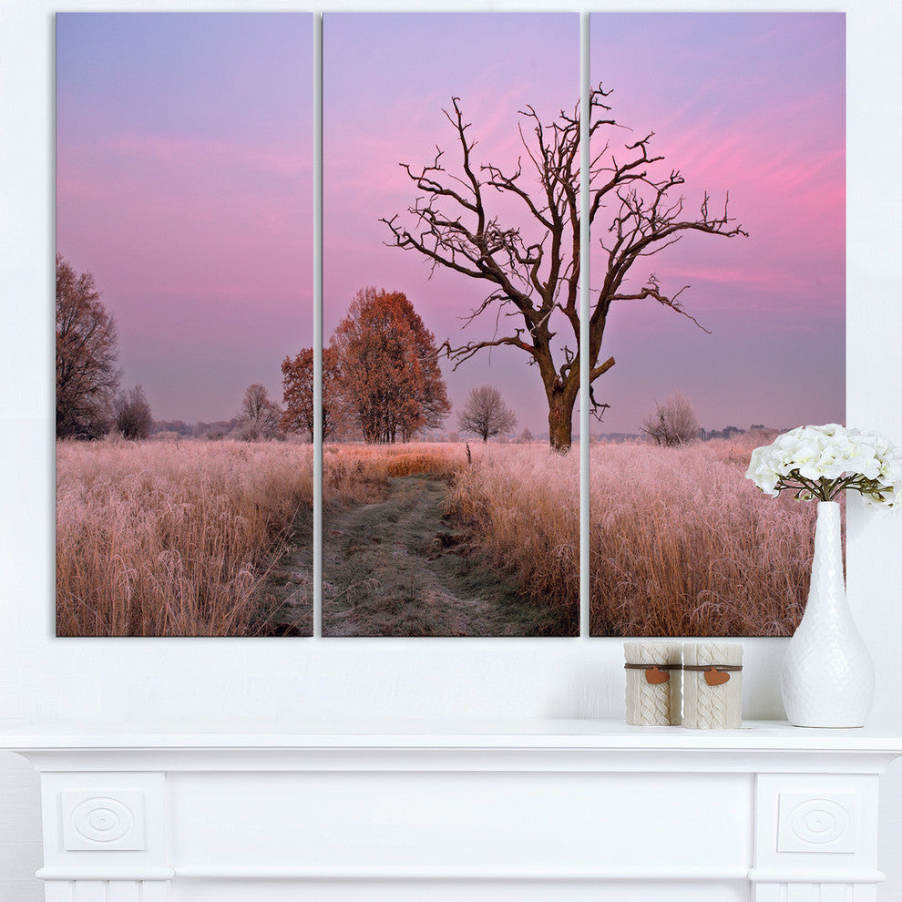 "Fairy Autumn Sunrise With Lonely Tree" Metal Wall Art, 3 Panels, 36"x28"