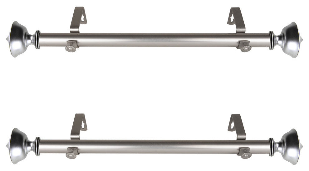 Myla 1" Diameter Side Curtain Rod 12-20" Long, Set of 2, Satin Nickel