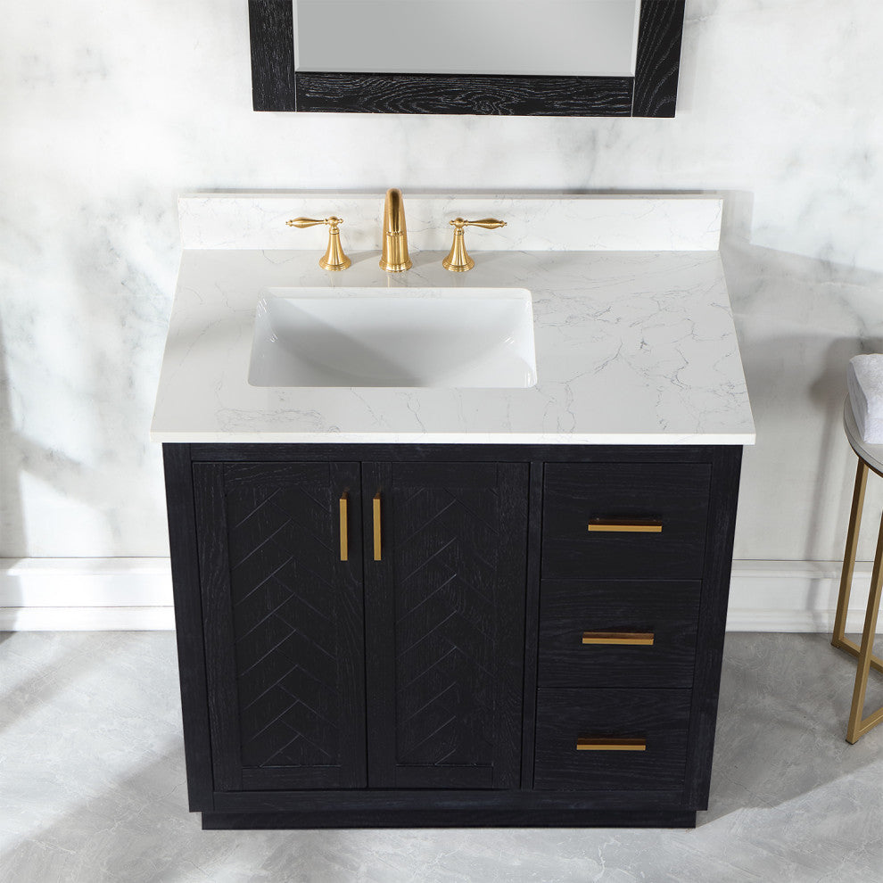 Altair Gazsi Black Oak Bathroom Vanity Set, 36", With Mirror