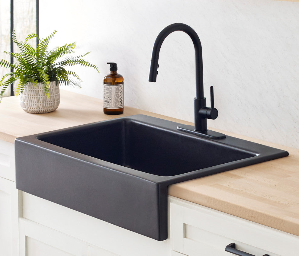Parker Black Fireclay 34"³ Single Bowl Quick-Fit Farmhouse Drop-in Kitchen Sink