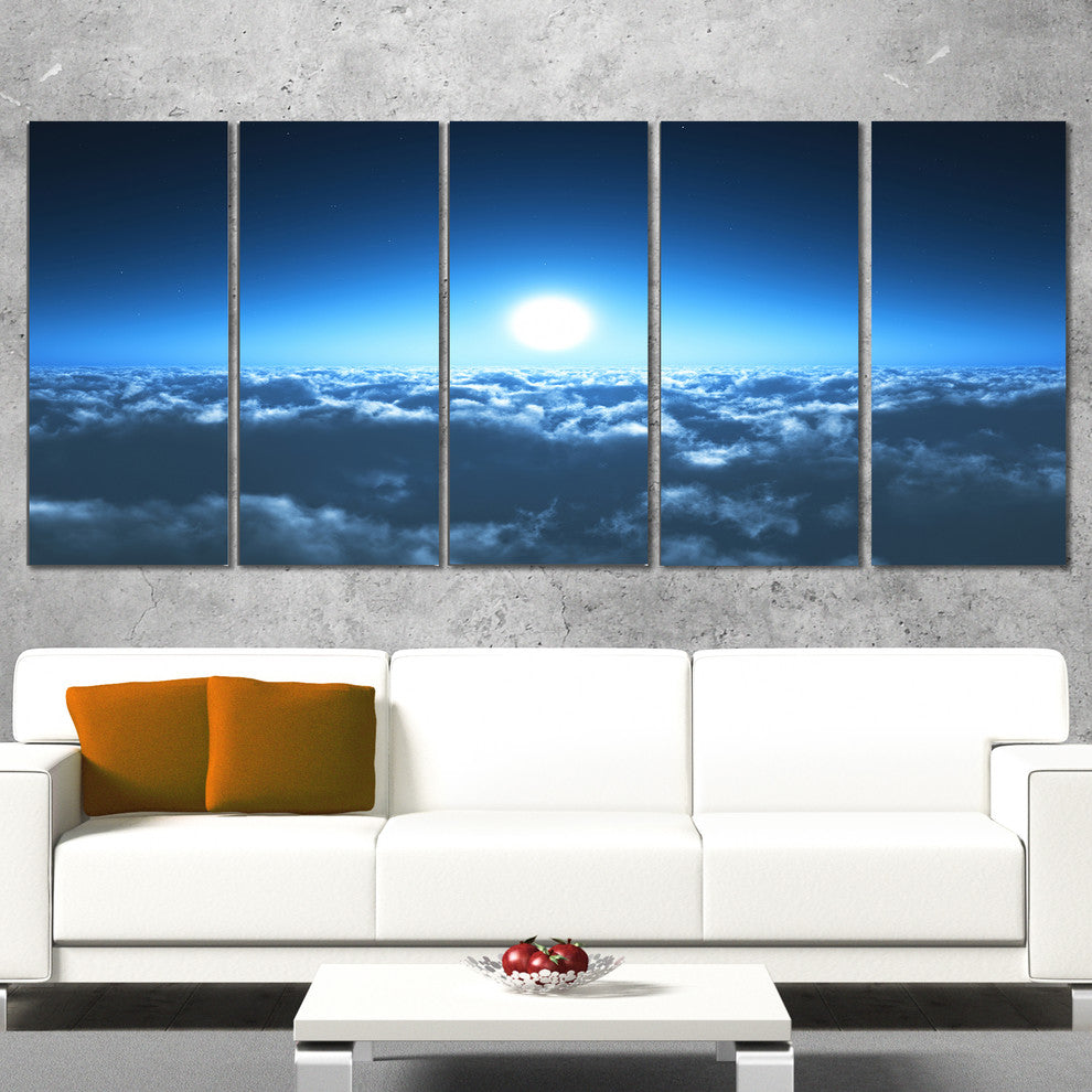 "Night Flight Above Clouds" Extra Large Wall Art Landscape, 5 Panels, 60"x28"