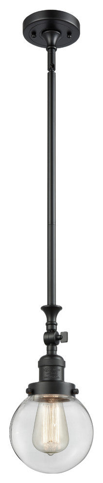 1-Light Beacon 6" Mini Pendant, Matte Black, Glass: Clear