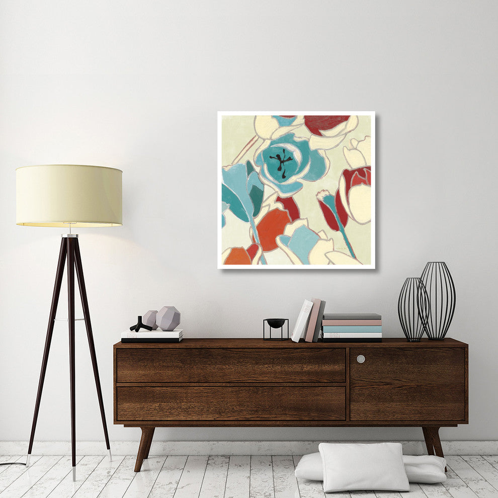 "Cloisonne Tulipe I Turquoise Vignette" Paper Print by Shirley Novak, 38"x38"