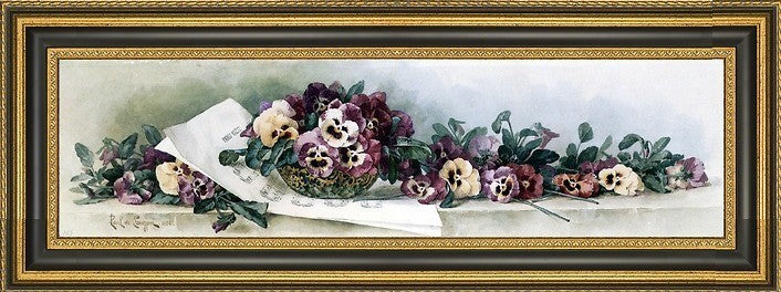 Raoul Paul Maucherat De Longpre Pansy Waltz Framed Premium Canvas Print, 15"x30"