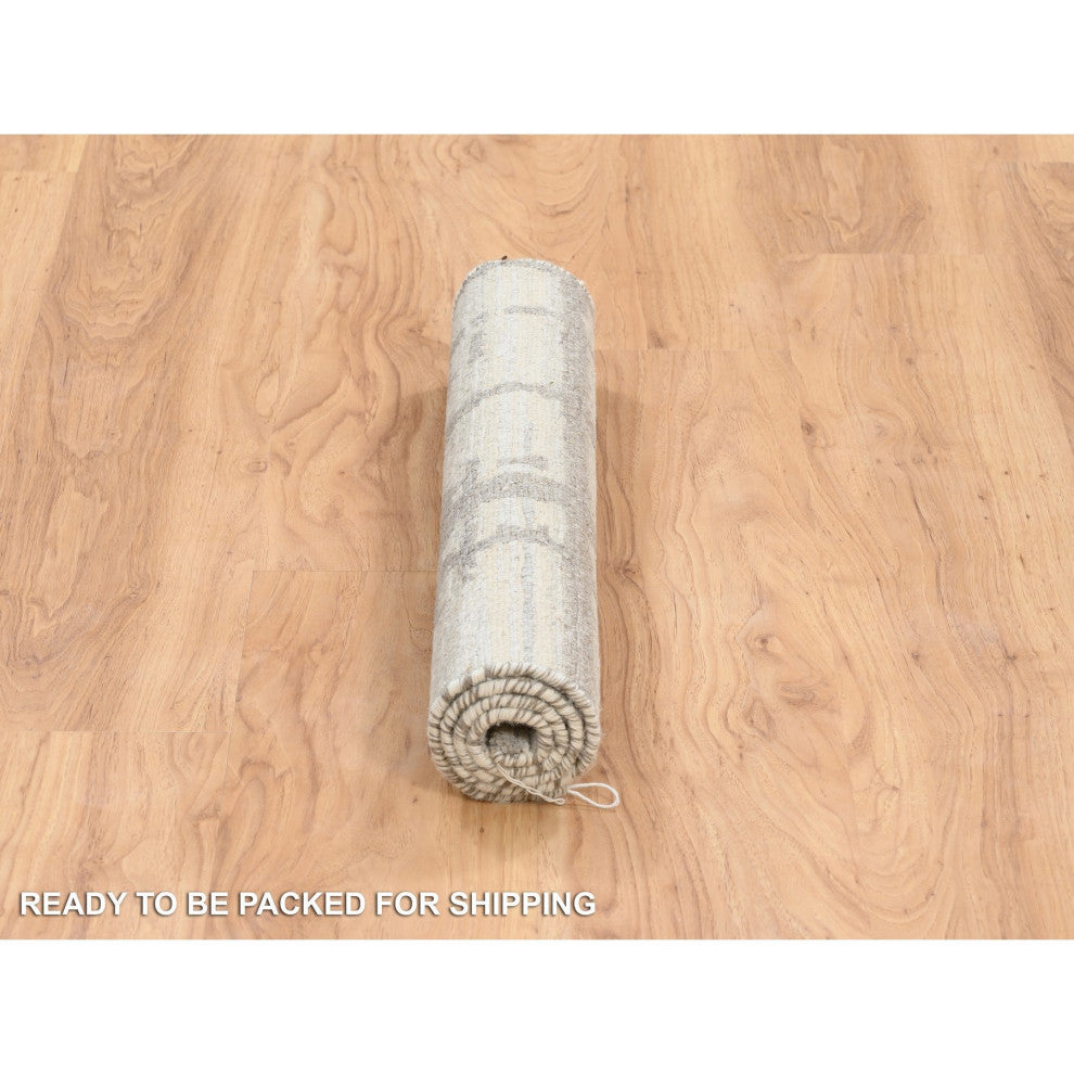 Ivory Hand Spun Undyed Natural Wool Modern Hand Knotted Mat Rug, 2'0"x3'1"