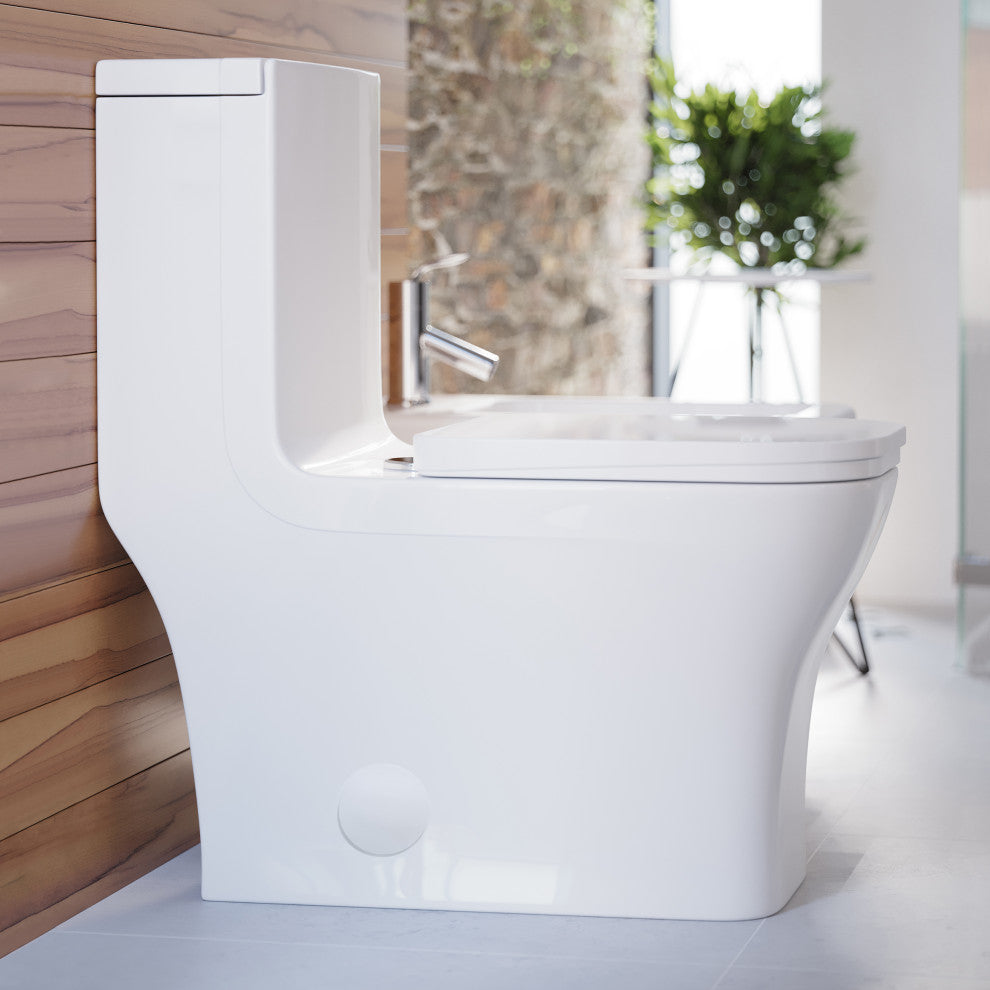 Concorde One-Piece Square Toilet Dual Flush 0.8/1.28 GPF, Glossy White