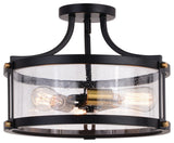 Holbrook 15.75" 3 Light Semi-Flush Matte Black and Satin Brass