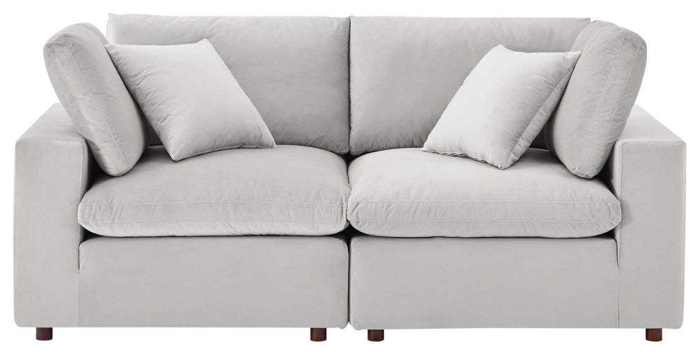 Loveseat Sofa, Velvet, Gray, Modern, Living Lounge Hotel Lobby Hospitality