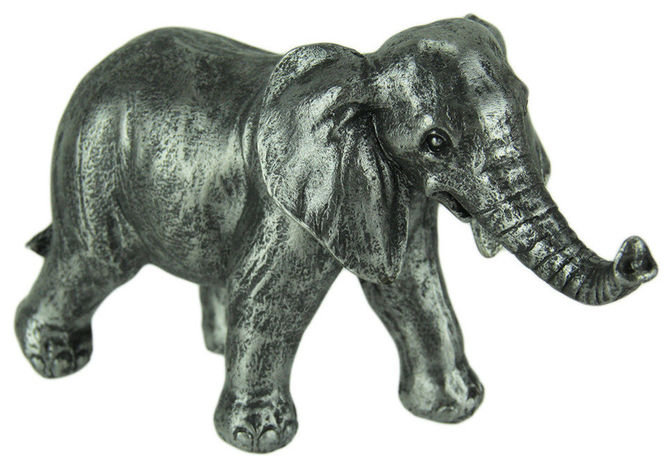 Antique Silver Finish Walking Trunk Up Elephant Statue