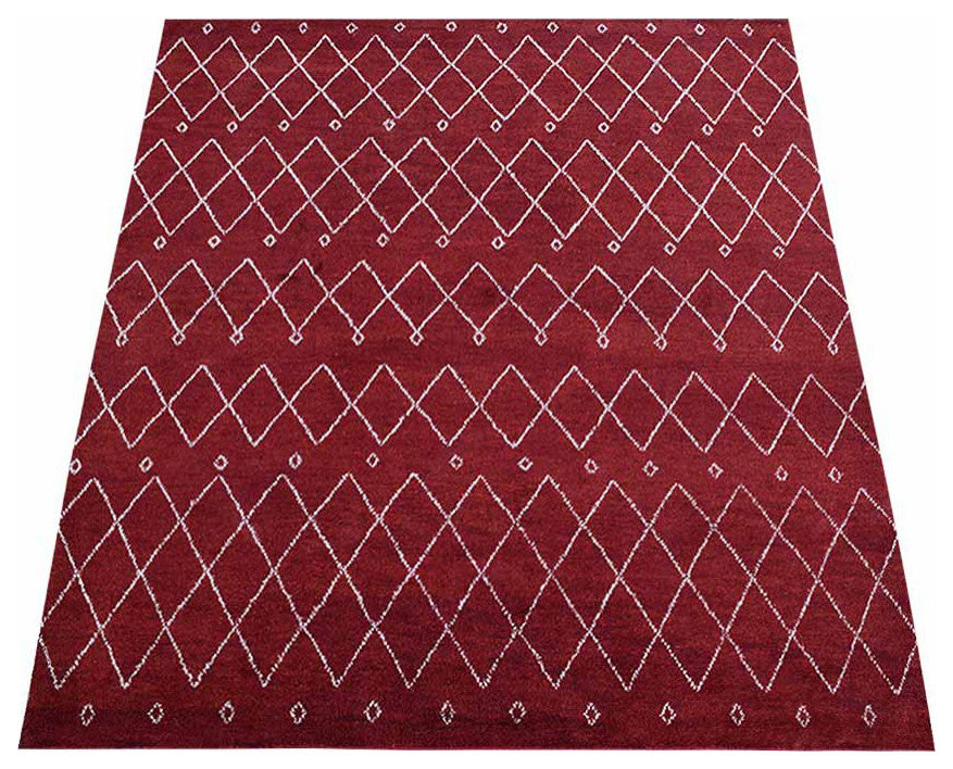 Hand Knotted Silk Area Rug Abstract Red