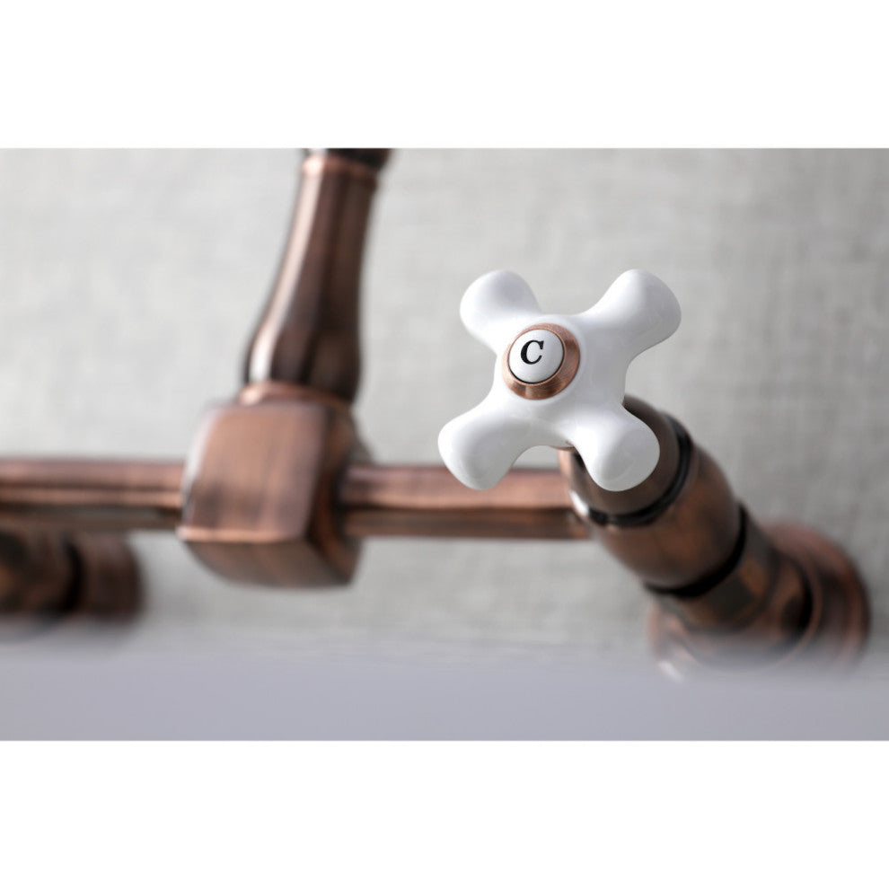 KS124PXAC Heritage Wall Mount Bridge Kitchen Faucet, Antique Copper