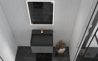 CastelloUSA Amazon 24" Wall Mounted Bathroom Vanity Set, Gray, Black Top, Gold