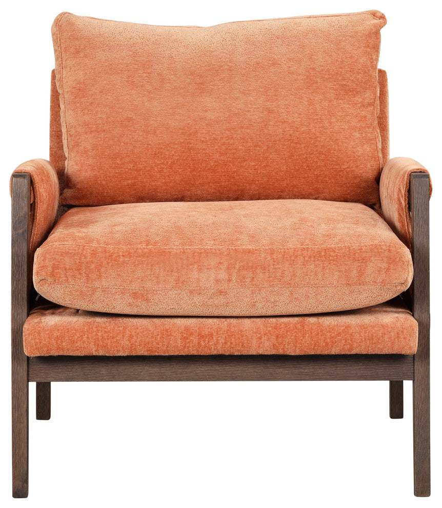 GDF Studio Mid-Century Modern Velvet Accent Chair, Rubber Wood Frame, Orange