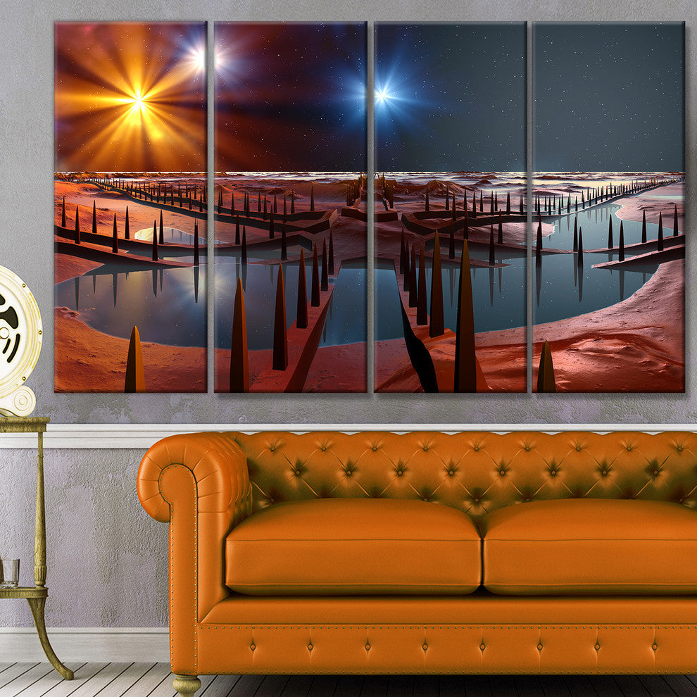 Planet of Souls Alien Land, Landscape Canvas Art Print, 48"x28", 4 Panels