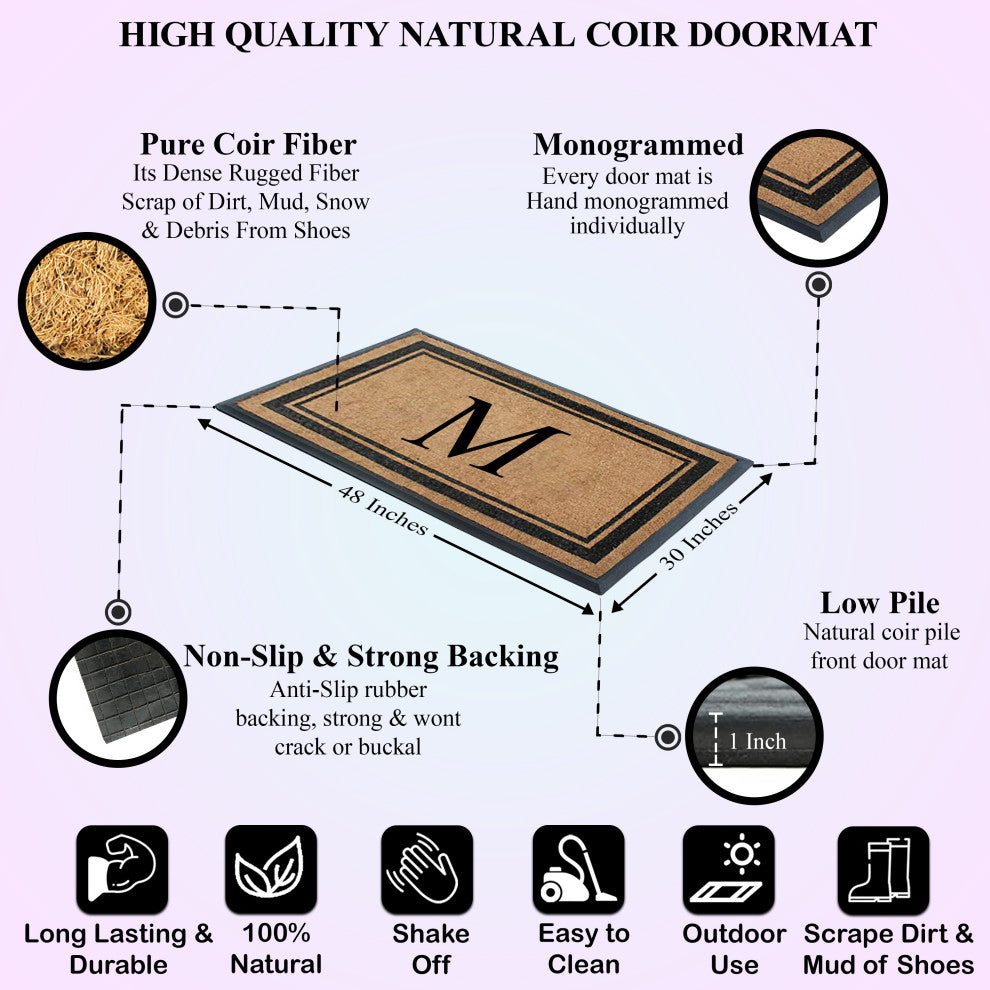 A1HC Markham Border Flocked Extra Large Monogrammed Doormat, 30"X48", M