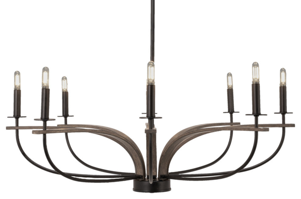 Monterey Uplight 8-Light Chandelier, Matte Black & Painted Distressed Wood-look