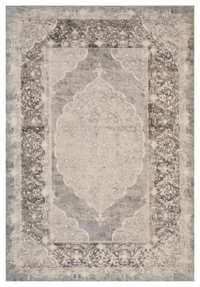 Gray Distressed Bohemian Moderno Medallion Rug, 5' 3 X 7' 6